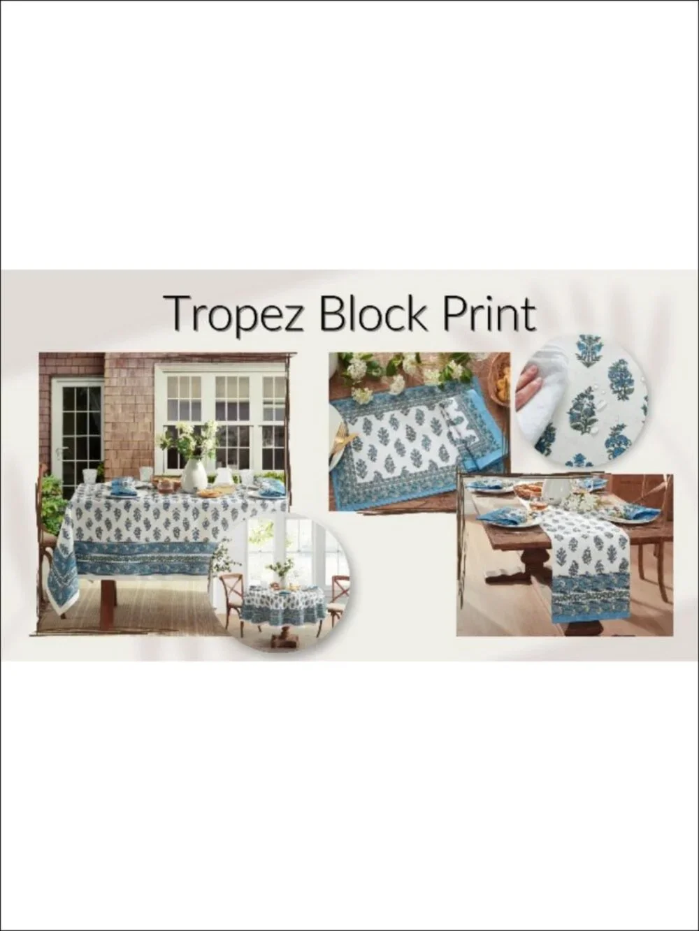 Block Print Tablecloth Stain Water Resistant Indoor Outdoor 60x120